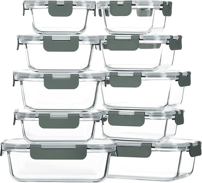 M MCIRCO 10-Pack Glass Food Storage Container with Lids, Airtight Lunch Bento Boxes, Glass Meal Prep Container,Microwave, Oven, Freezer and Dishwasher Friendly