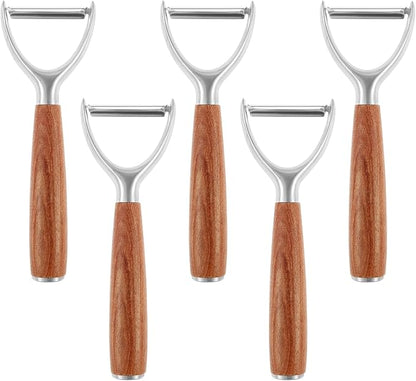 5Pcs Y Style Stainless Steel Vegetable Peeler for Fruit Veggie Heat Resistant Incisive Cucumber Peeler With Solid Wood Handle for Home Kitchen Use