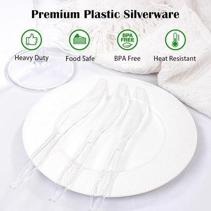 Liacere 360PCS Clear Plastic Knives Disposable - Heavy DutyBPA-Free - Heat Resistant, Solid and Durable Disposable Knives Bulk, Premium Plastic Knives Heavy Duty for Party Supply