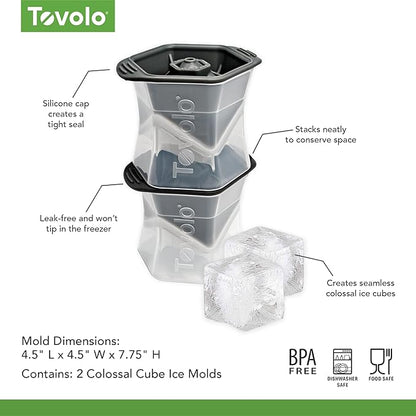 Tovolo Ice Cubes Mold Pack of 2 Large Craft Ice Molds for Whiskey Bourbon Cocktails, Easy Fill No Leak Silicone Ice Molds Gift for Him Stackable Dishwasher Safe BPA Free Heart Ice