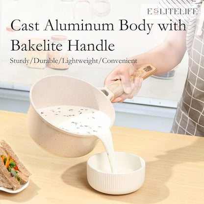 ESLITE LIFE Nonstick Cookware Sets, 7 Pcs Ceramic Coating Pots and Pans Set Kitchen Cooking Set, Compatible with All Stovetops (Gas, Electric & Induction), PFOA Free, White