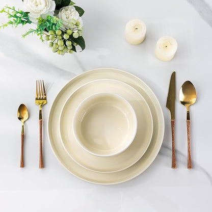 AmorArc Stoneware Dinnerware Sets for 4,Round Reactive Glaze Ceramic Plates and Bowls Set,Highly Scrath Resistant | Dishwasher & Microwave Safe Dishes Set,Service for 4 (12pc)