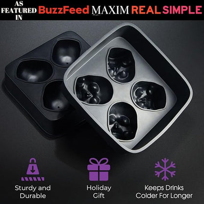 ShapedIceMolds 3D Large Skull Ice Cube Mold Tray, Round Whiskey Ice Mold with Lid for Whiskey Drinkers, Bartenders, Gift Exchanges, Home Bar Enthusiasts and Holiday Gifts