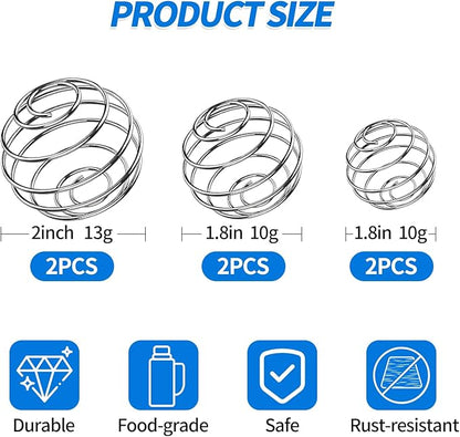 6 PCS Shaker Ball,Large Size 304 Stainless Wire Whisk ball for Mixing Powders,Protein Shakes,Drinks,Shaker Cup Mixer (2 '',1.8'',1.2'')