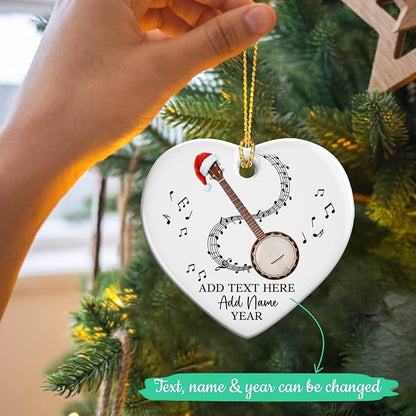 Personalized Banjo Musical Instrument Ceramic Ornaments, Customized Banjo Christmas Ornament with Text Name Year, 2025 Christmas Ornament Gift for Musician/Teacher/Student, Banjoist Keepsake