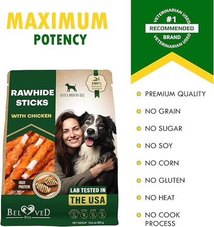 Dog Treats Rawhide Sticks 11 oz Wrapped with Chicken Pet Natural Chew Treats - Grain Free Meat & Human Grade Dried Snacks - Best for Small & Large Dogs (10.6 Ounce (Pack of 1), Rawhide Sticks)