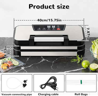 95Kpa Powerful Vacuum Sealer Machine, 11-in-1 Automatic Food Sealer with Double Seal, Built-in Cutter & Bag Storage, for Dry Moist Food Preservation, Extend Freshness 8X Longer