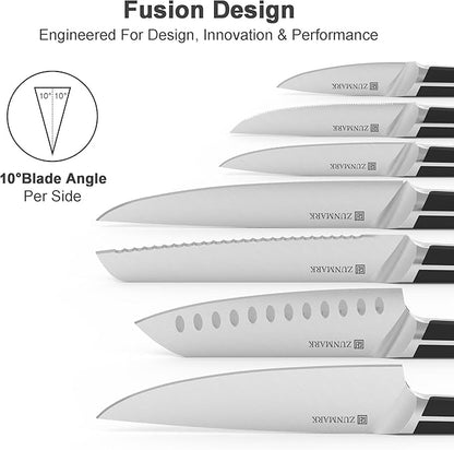 Kitchen Knife Set, 14 PCS Knife Sets for Kitchen with Block, X50CrMoV15 High Carbon German Steel Knife Set with 6X Serrated Steak Knife, Heavy