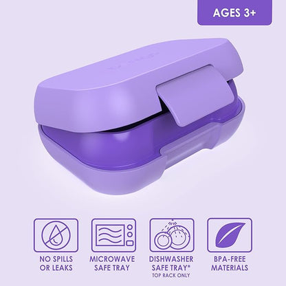 Bentgo Kids Snack - 2 Compartment Leak-Proof Bento Box Container for Snacks and Small Meals, Easy-Open Latch, Dishwasher Safe, BPA-Free for School, Daycare, & Sports - Ideal for Ages 3+ (Purple)