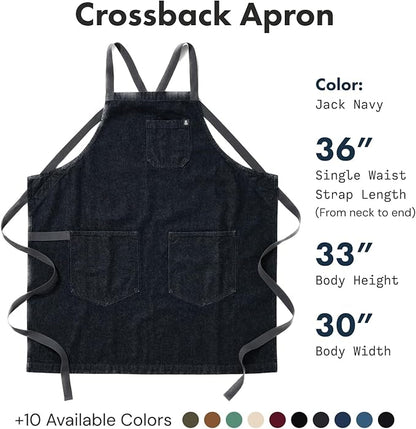 hedley & bennett Crossback Apron - Crossback Chef Apron with Pockets - 100% Cotton Denim, 8oz - Jack Navy