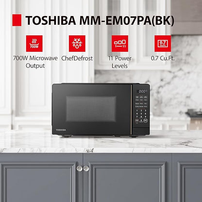 TOSHIBA Small Microwave Oven with 11 Power Levels, ChefDefrost, Sound On/Off & Eco Mode, 0.7 Cu Ft, 700W, Black, MM-EM07PA(BK)