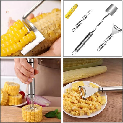 3PCS Corn Peeler Stainless Steel Corn Peeler,Stripper Tool and Corn Holder Set 2025 Corn Planer Cutter Thresher Scraper,Peel Corn Cob Separator Quick，Kitchen Gadgets