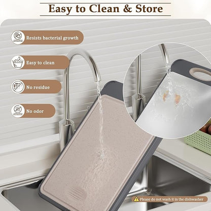 GUANCI Cutting Board for Kitchen, Stainless Steel Cutting Board Double Sided for Chopping Meat/Vegetables, Stainless Steel/Wheat Straw PP, Kitchen Gifts Easy to Clean Large 16”×11”