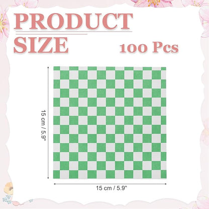 PATIKIL 5.9" x 5.9" Waxed Paper Sheets, 100Pcs Square Pattern Oil-absorbing Dry Food Wrapping Paper for Bakery Coffee Shop Home Baking Kitchen DIY, Green