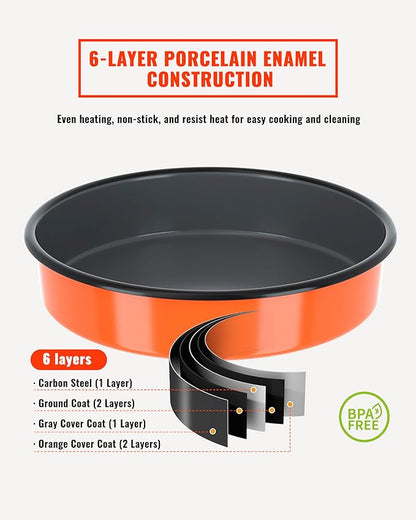 Round Roasting Pans Bakeware 4 Pack Enamelwere Baking Cake Pans Set Casserole Dishes 9/10/12/14inch Turkey Chichen Vegetables Roaster Oven Dishwasher Safe Thanksgivinfg Holiday (Orange)