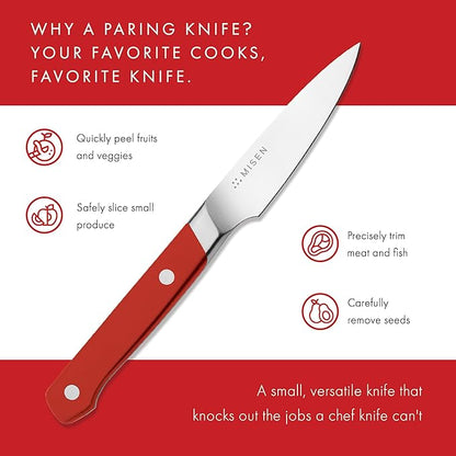Misen 3.5" Paring Knife – Precision Kitchen Knife - High-Carbon Stainless Steel Blade – Ergonomic Handle for Peeling, Trimming, and Slicing – Lightweight, Versatile Tool for All Culinary Tasks - Red