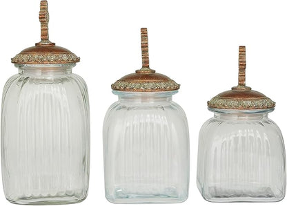 Deco 79 Glass Round Decorative Jars, Set of 3 15", 13", 11" H, Clear