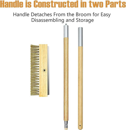 LRUI Pizza Oven Brush with Scraper,41-Inch Long Wood Handle Brass Bristles,Outdoor Pizza Oven Brush.
