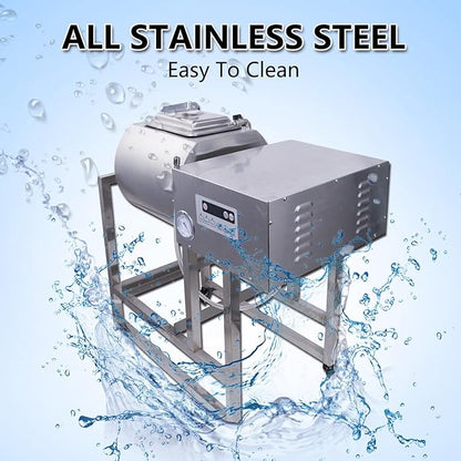 Hakka Commercial Meat Tumbler 90lb/45 liters - Vacuum Curing Machine for Jerky, Sausage, Bacon & More - Stainless Steel Food-Grade Tumbling Marinator w/Bidirectional Rotation & Speed Control