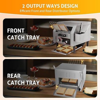WICHEMI Commercial Toaster 300 Slices/Hour Commercial Conveyor Toaster Electric Stainless Steel Heavy Duty Toasters for Restaurant Bun Bagel Bread, 2200W