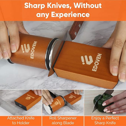 Rolling Knife Sharpener Kit - Beech Wood Magnetic Rolling Sharpener for Knives with 15 & 20 Degree Angles - Elegant Gift for Chefs & Cooks - Knife Sharpening Kit for Kitchen & Pocket Knives