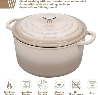 Enameled Cast Iron Dutch Oven Pot with Lid, for Sourdough Bread Baking, Round Dutch Ovens, 4.5 Quart, Latte
