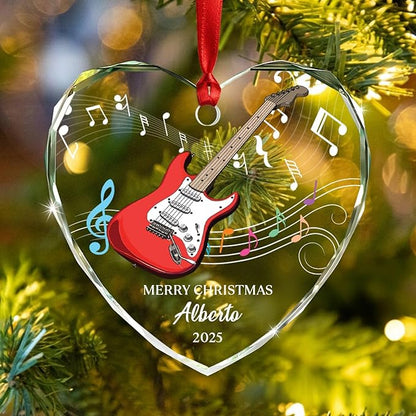 Customized Year Text Name Guitar Bass Lover Glass Ornament, Personalized Guitar Bass Christmas Ornaments Gift for Friends Coworker Besties Daughter Son, Novelty Instrument Glass Christmas Ornament