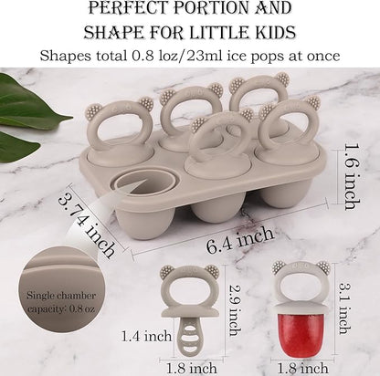 WMKGG Baby Popsicle Molds, Breastmilk Popsicle Molds for Teething Relief with Sticks, Baby Food Freezer Tray, Storage Container for Homemade Food(Grey)