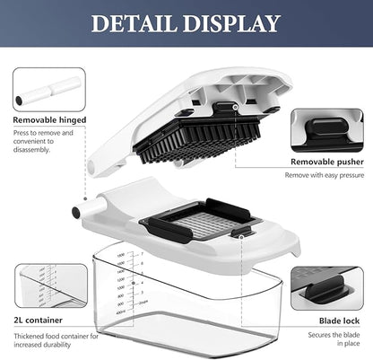 Ourokhome Food Chopper with Container, Manual Mandolin Vegetable Slicer Onion Dicer with 8 Blades, Hand Veggie Shredder for Potato, Tomato, Essential Kitchen Gadgets (8 in 1, White)
