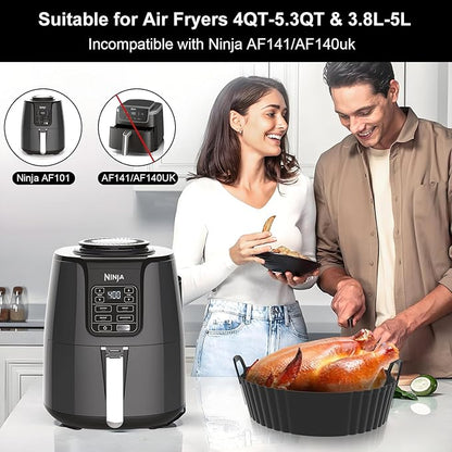 Round Silicone Air Fryer Liners 3Pack, Ninja AF101 & AF161 Silicone Liners for 4-5.3QT, Reusable Air Fryer Accessories Food Grade Liners, Compatible with Ninja, COSORI, Tefal, Bear, Chefman