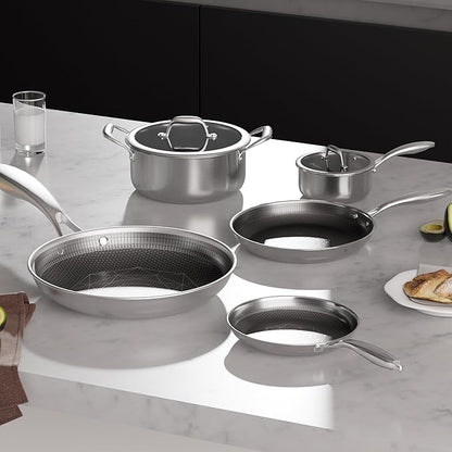 COOKER KING Stainless Steel Cookware Set, Pots and Pans Set Non Stick, Hybrid Ceramic Cookware, Frying Pans, Saucepans & Stock Pot with Glass Lid, Non-Toxic, Oven Safe, Induction Compatible