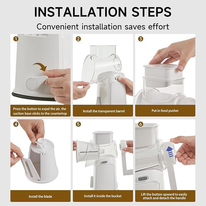 Rotary Cheese Grater Hand Crank, 5 in 1 Mandoline Vegetable Slicer - 5 Sets of Blades,Strong Suction Base&Easy to Clean - Kitchen Cheese Grater Shredder with Handle for Fruit,Vegetable,Nuts
