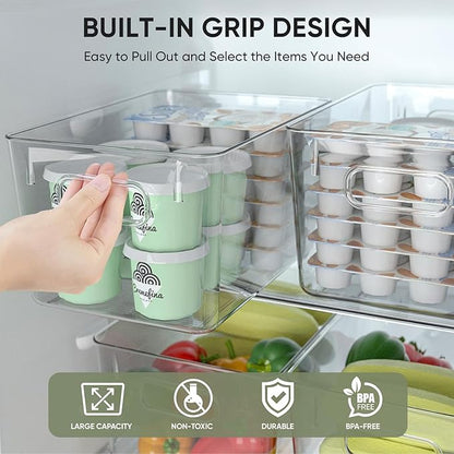 BALEINE Clear Plastic Storage Bins, Pantry Organization, BPA Free Stackable Refrigerator Organizers and Storage with Handles for Kitchen Fridge Cabinet Bathroom (4PK, 11x7.5x6)