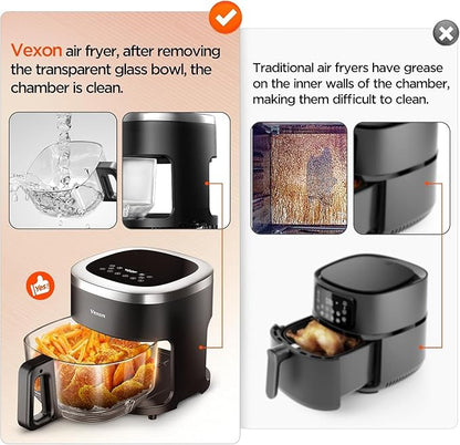 Glass Air Fryer,4.5QT Air Fryer with Viewing Glass Pot, Air Fry, Roast, Reheat, Dehydrate, Air Crisp Technology,Nonstick & Dishwasher Safe Basket,97% Less Oil,Features Digital Timer