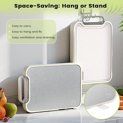 Titanium Cutting Board for Kitchen, Cutting Boards Non Toxic Double Sided Metal Pure Titanium and Wheat Straw PP Chopping Board Food Grade Easy to Clean Large Size 16"*10"*0.9"(White)