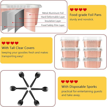120pack 5oz Mini Cake Pans with Lids,LNYZQUS Foil Cupcake Cups Small Brownie Baking Tins,Square Disposable Ramekins Mini Cheesecake Containers Muffin Holders-Champagne