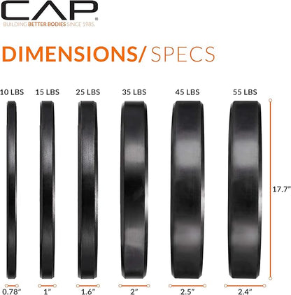 CAP Barbell 2-Inch Olympic Bumper Plate Weight Set with 6 Post Rack | 100-370 lbs | Multiple Options