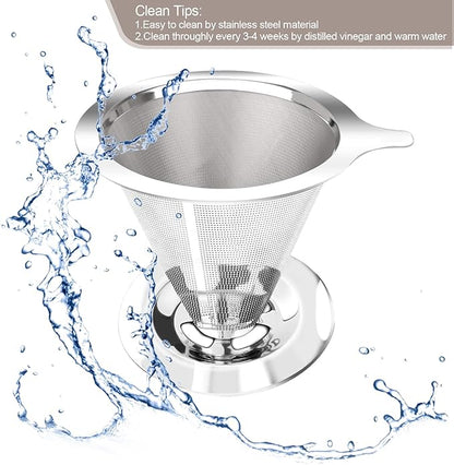 Pour Over Coffee Dripper, Slow Drip Paperless Coffee Filter, Pour Over Coffee Maker for 1-2Cups Brew, Double Mesh Design of Manual Reusable Cone Filter