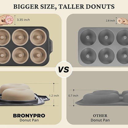 BRONYPRO Silicone Donut Pan for Baking with Metal Frame, 3.35 Inch Large doughnut pan,donut molds for baking Nonstick Non Toxic Bakeware for Oven, Brown