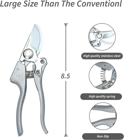 Pruning Shears SK5 Steel Hand Pruners – Ultra Sharp Garden Clippers with Safety Lock, Comfort Grip, Cuts Branches Up to 3/4 Inch for Flowers & Plants