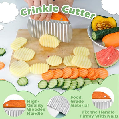Suuker Large Crinkle Cutter for Veggies,French Fry Cutter with Wooden Handle,Potato Slicer French Fries Chopper,Potato Chip Slicer,Crinkle Cut Fries,Wavy Knife for Cucumber,Carrot,Carrot Chopper