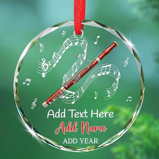 Bassoon Playing Xmas Tree Glass Ornaments, Personalized Bassoonist Ornament Christmas 2025, Bassoon Christmas Ornament Gift for Instrument Player, Custom Text & Name Musical Instrument Glass Keepsake