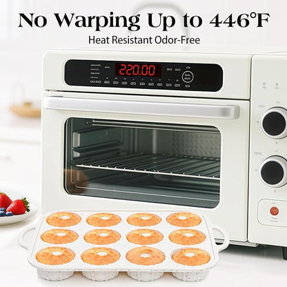 Vinino 2 Pcs Silicone Mini Fluted Tube Cake Pans with Metal Reinforced Frame, 12-Cavity Mini Flan Molds, Non-stick Cupcakes Pans for Baking, Donuts, Muffins, Cornbread, Brownies, Jellies