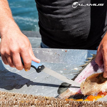 Calamus Folding Fillet Knife, Fishing Knife, G4116 German Stainless-Steel, Ultra-Sharp, Flexible & Corrosion-Resistant Blade, Non-Slip Handle, Lockback Design, Fishing Gear, Fishing Gifts for Men