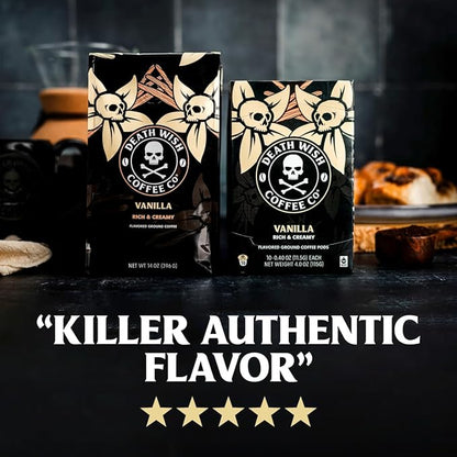 Death Wish Coffee, Single Serve Coffee Pods - Vanilla Pods (10 Count) (Pack of 2)