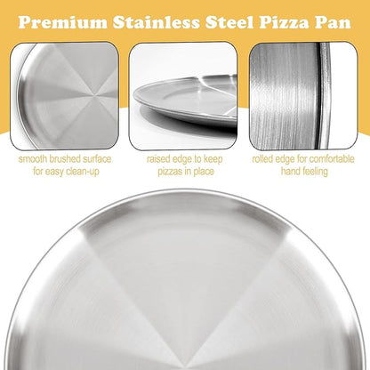 12 Inch Pizza Pan Set of 3 for Oven, Non-Stick Stainless Steel Pizza Steel, Sturdy Non-Toxic Round Pizza Pans Tray for Cookie Pizza Pie Cake, Dishwasher Safe & Easy Clean