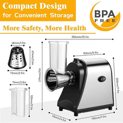 Electric Cheese Grater, Salad Maker With 5 Different Blades, 250W Electric Slicer Shredder for Home Kitchen Use, One-Touch Control Electric Grater for Cheeses, Fruits, Vegetables, BPA-Free