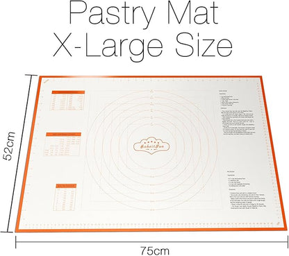 Silicone Pastry Mat X-Large 75 cm x 52 cm, Nonstick Dough Rolling Mat with Measurement Markings, Heat Resistant to 450°F, BPA Free, Dishwasher Safe Baking Mat