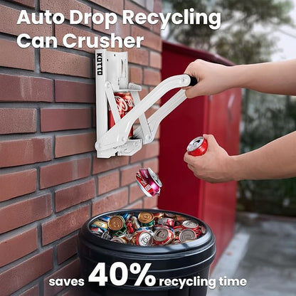 Kotto Can Crusher - Wall Mounted Can Crushers for Recycling - with Auto-Drop System -Built-in Bottle Opener-Crushes 8-16oz Cans-Includes Kitchen Storage Bag-Heavy Duty Can Crusher for Home Use-White