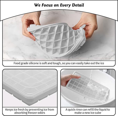 Silicone Ice Cube Tray with Leak-Proof Lid & Storage Bin for Freezer – BPA-Free 36-Piece Nugget Ice Molds, Spill-Resistant Cover & Ice Scoop Container Cover